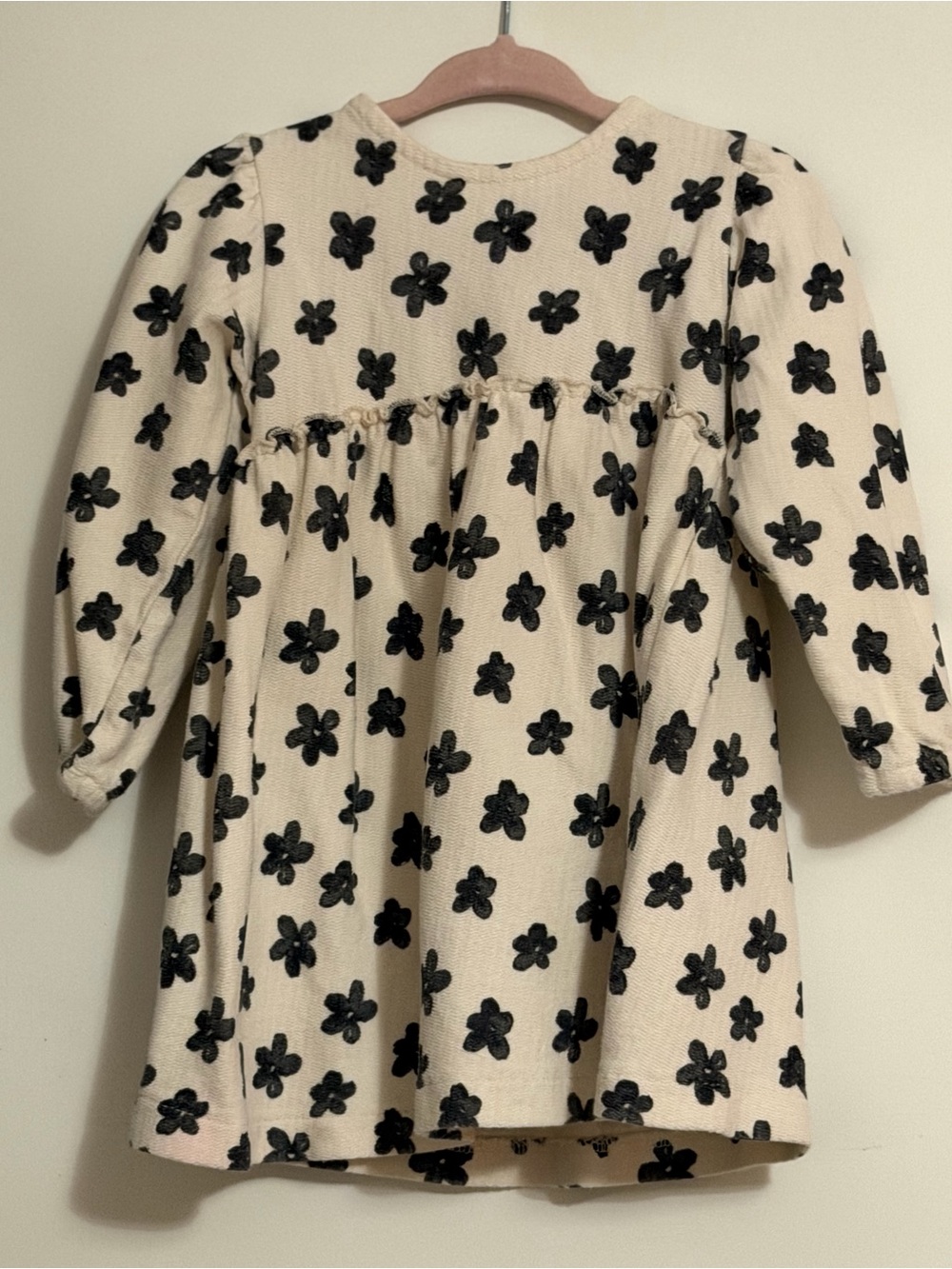 Zara Girls' Cream Dress with Black Floral Print -